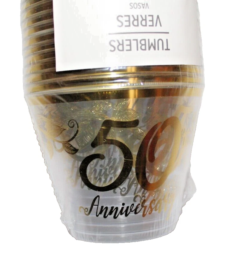 Copos Tumbler Plástico Dourado/Claro "50º Aniversário" Amscan - Pacote com 30 - Imagem 2 de 3