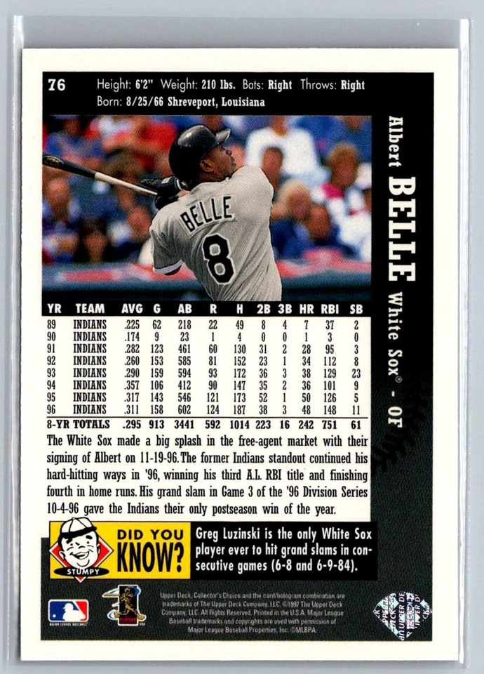 1997 Upper Deck Collector's Choice - All-Star #76 Albert Belle - Image 2 of 2