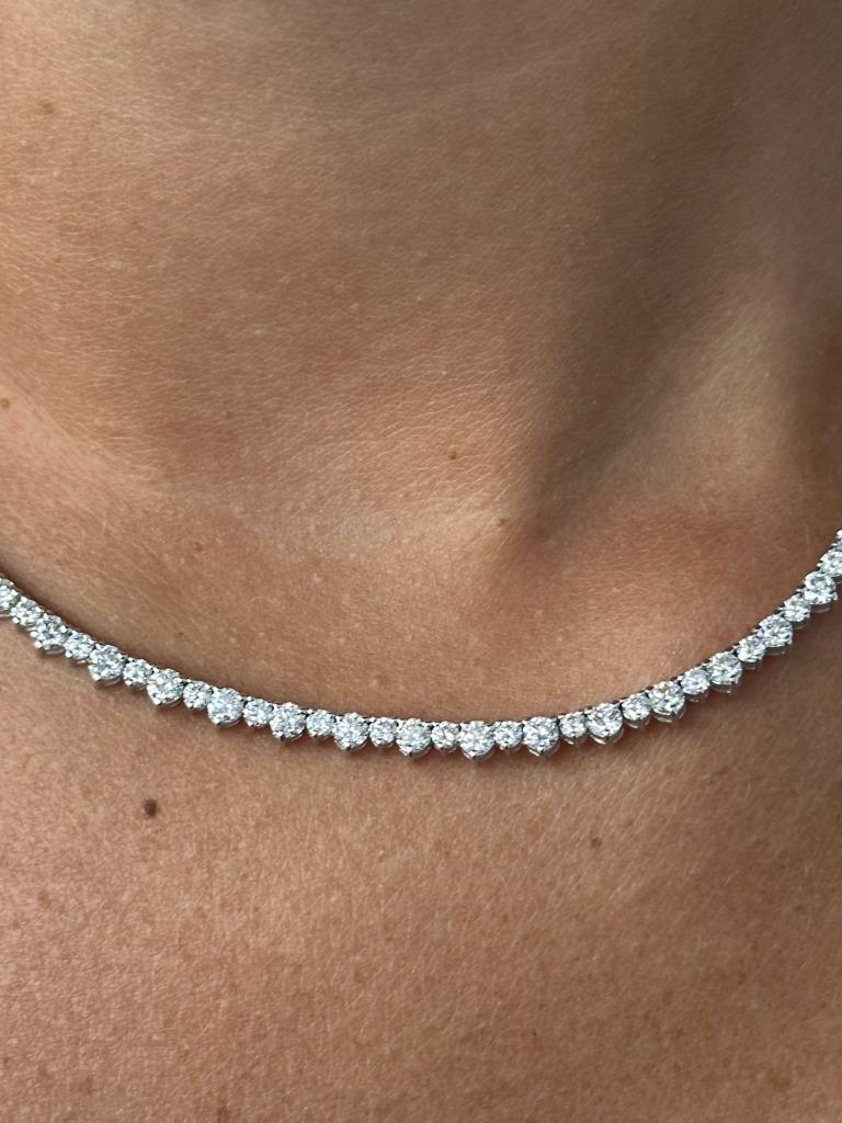 14k White Gold & Natural Diamonds Unique Spike Design Tennis Necklace 16" Length image 4