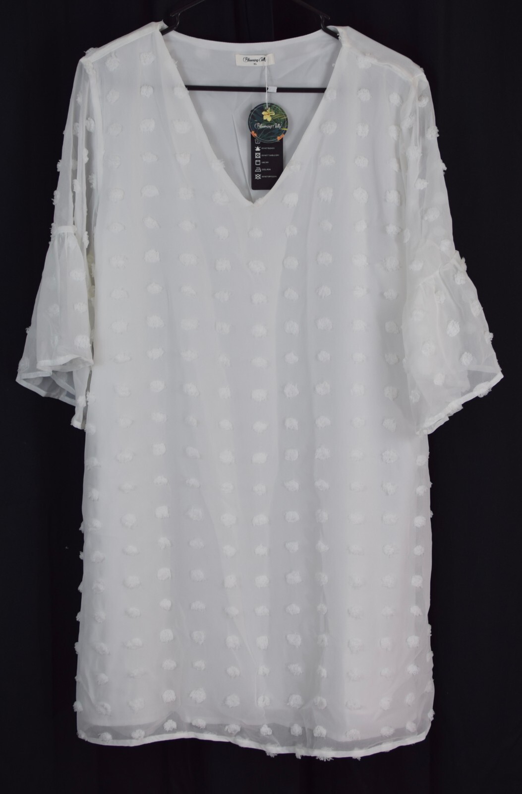 Blooming Jelly Womens V Neck Ruffle Swiss Dot Mini Dress White Size XL