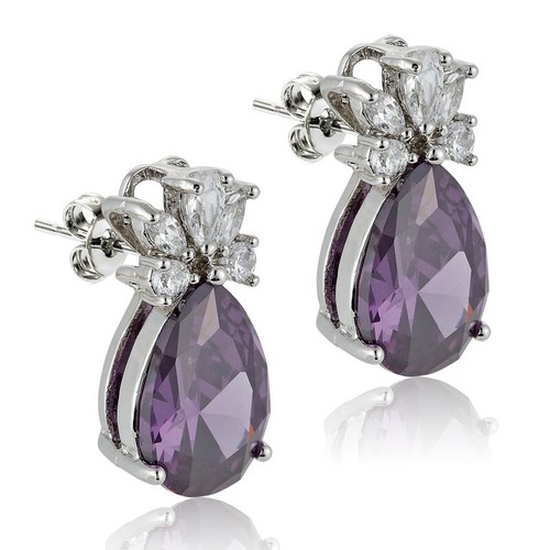 White Gold Pear Drop STUD Earrings with Flawless Created Gems CRUISE BOXED 18kGF - Picture 8 of 11