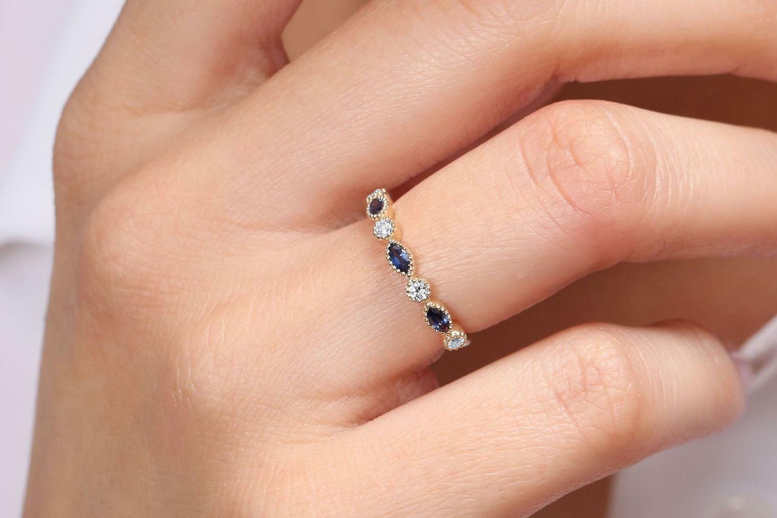 0.5ct Blue Sapphire Half Eternity Wedding Band Ring Gold Plated Silver