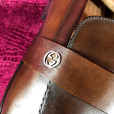$925 Mens Brown Gucci Leather GG Loafers Sz 9.5 G / 10.5 US  display picture 1