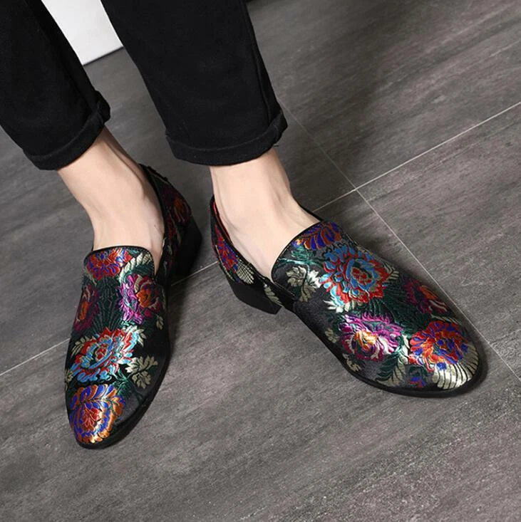 Embroidery Mens Slip on Loafers Outdoor Dress Formal Canvas Shoes Business Party