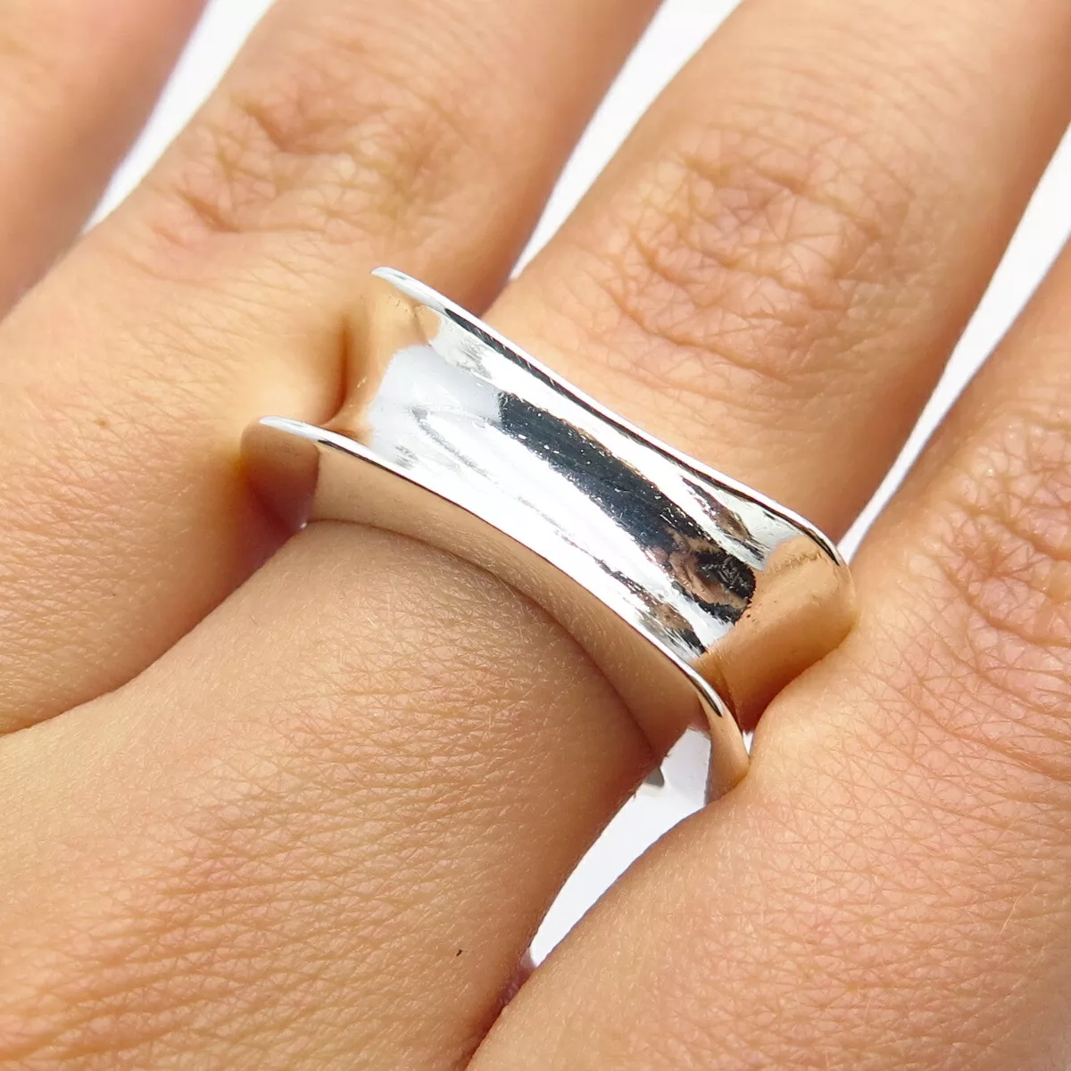 925 Sterling Silver Vintage Mexico Concave Square Ring Size 6.75