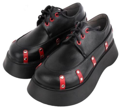 Womens Fashion Japanese Style Round Toe Lace Up Rivet Creeper Mary Jane Shoes B - Picture 1 of 8