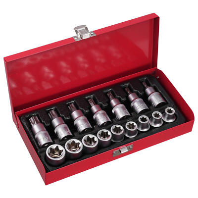 T30-T70  E10-E24 Innen-Aussen-Torx-Steck-Nuss-Schlüssel-Set-Satz 1/2 Nüsse