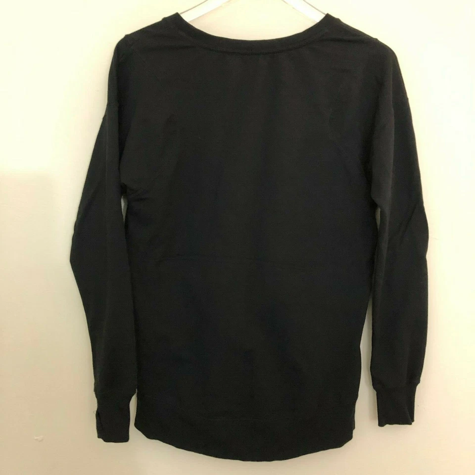 Zella Sz XS Activewear Top Thumbholes Kangaroo Pocket Black LS Scoop Neck - Image 2 of 4