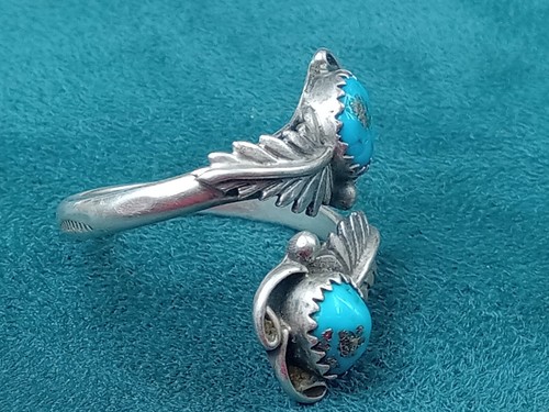 Navajo Native American Sterling Silver Ring w. Two Turquoise Settings: Size 9.5 - 第 3/7 張圖片