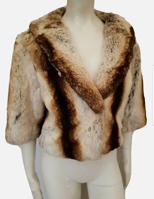 Rex Rabbit Bolero Real rex rabbit fur chinchilla looks lady's bolero jacket sz L XL 12 14 ...
