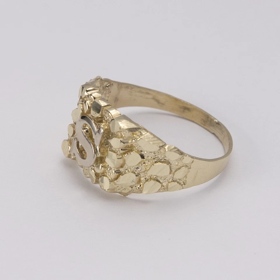 SOLID 10K Yellow White Gold Medium Nugget Design Initial Letter Ring All Sizes - Image 3 of 4