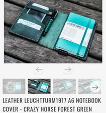 New No Box Galen Leather A6 Notebook Journal Cover Crazy Horse Green Closure