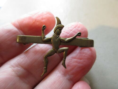 ANTIQUE VINTAGE EARLY SIGNED GIRL GUIDES GOLD TONE BAR BROOCH BADGE ART DECO PIN - Picture 1 of 4