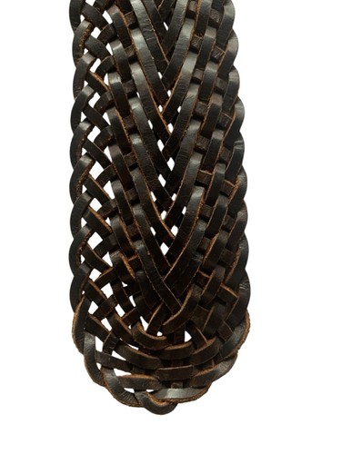SUNDANCE Leather Belt Woven 2.25" Wide Size S Brown India Boho Brass Buckle - Picture 5 of 5