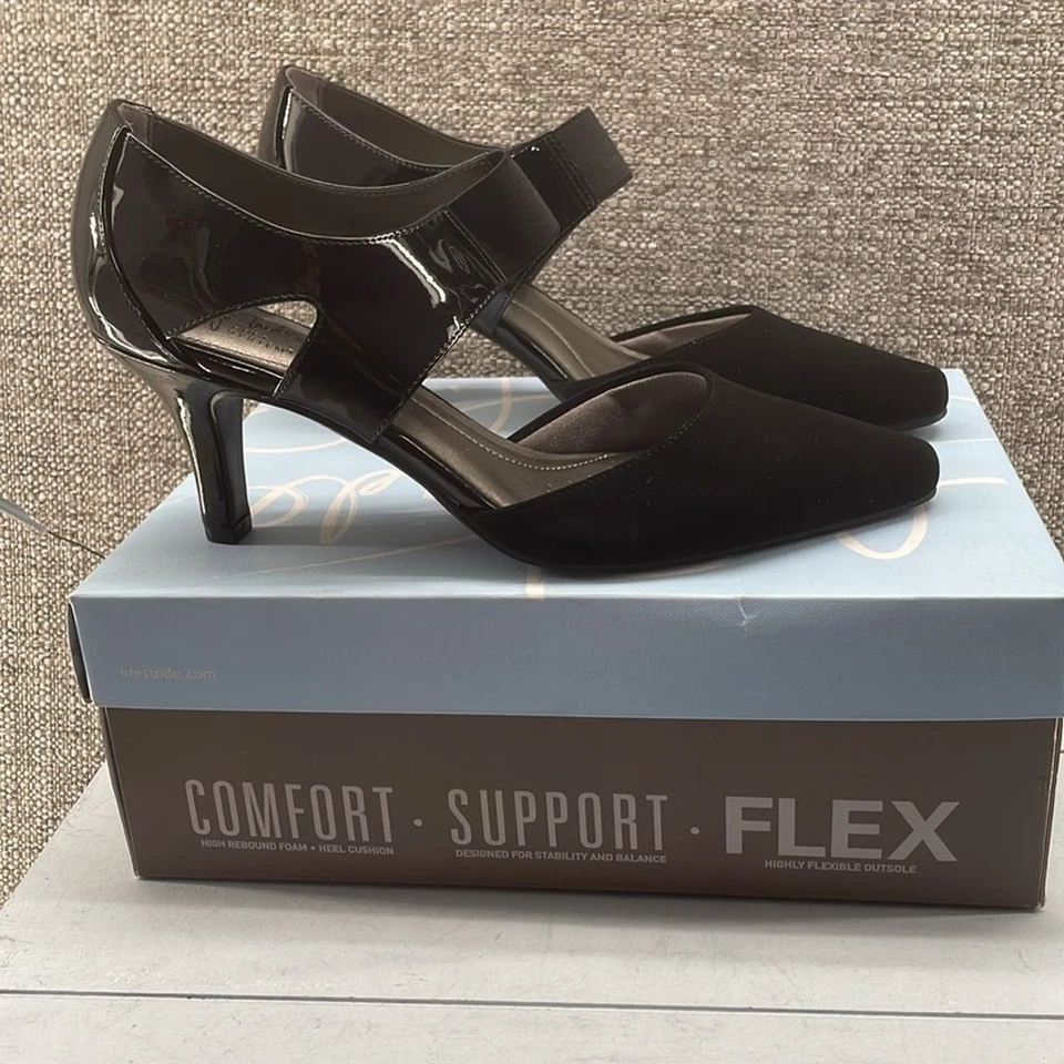 Life Stride Mary Jane 泵尺寸 10W 或 10 Wide Vegan 人造麂皮绒 3 英寸鞋跟泵 — 第 4/4 张图片