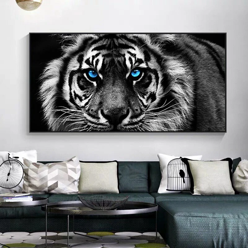 Black and White Tiger Head Canvas Painting Animals Poster Print Art Wall Picture - Image 3 of 4