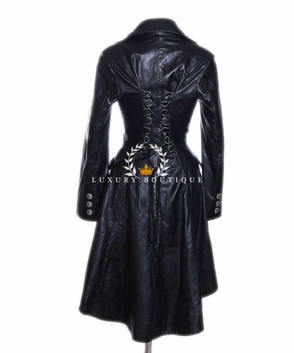 Valentina Black Ladies officiel Designer Military Real Lambskin Leather Corset Tail Coat