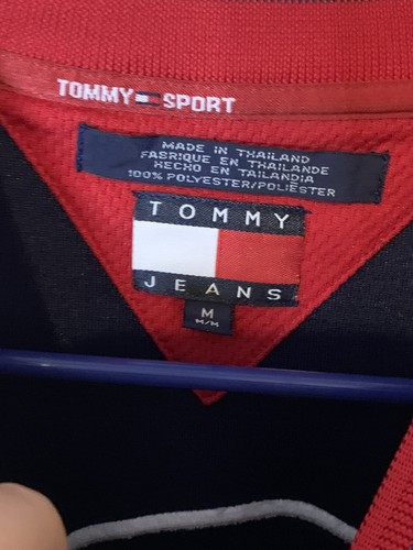 VINTAGE MEN'S EMBROIDERED SEWN TOMMY JEANS SPORT V Neck Mesh SHIRT-Medium - Picture 7 of 8
