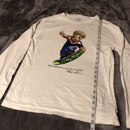 Polo Ralph Lauren Boys Large (14-16) White Shirt Polo Bear Snowboard Longsleeve - Picture 5 of 8