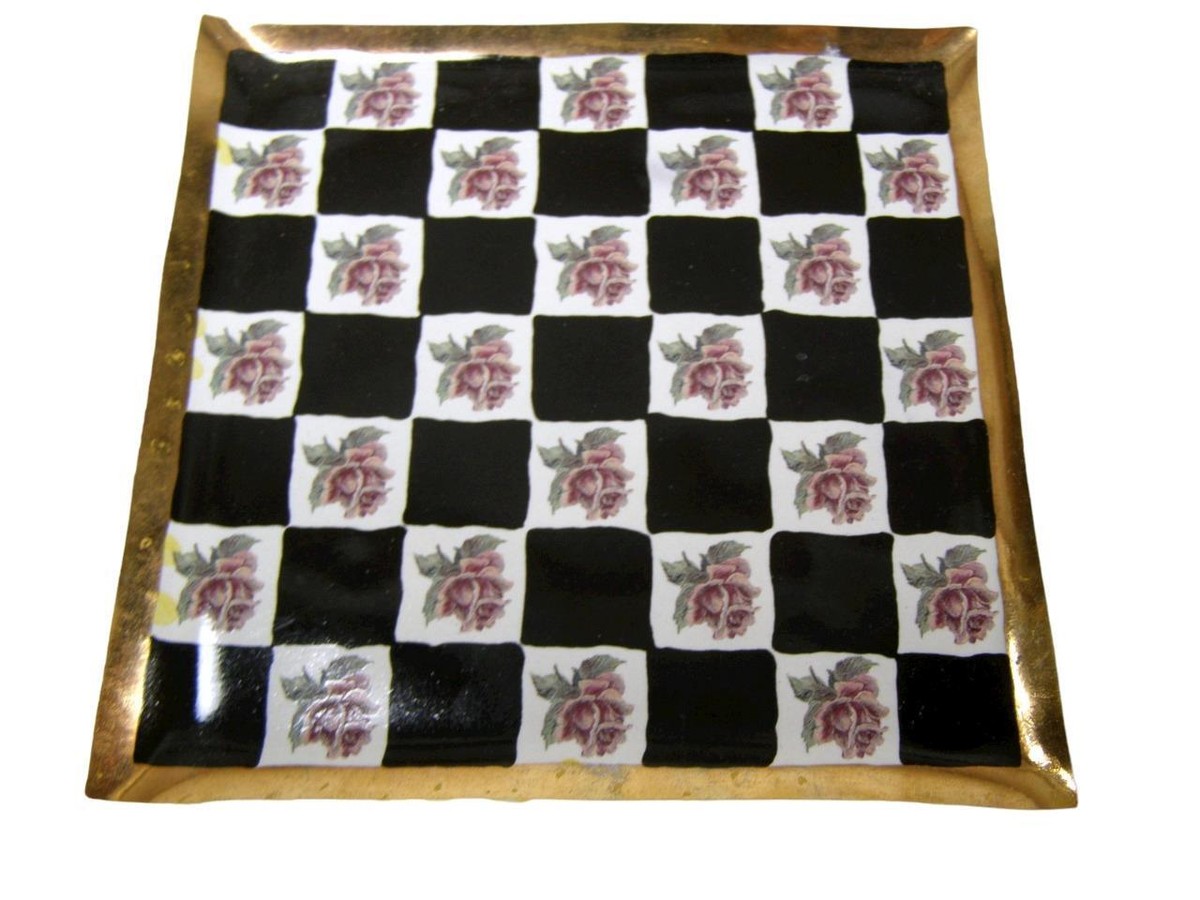 1986 Mackenzie Childs Torquay Frank & Mustard Roses Square Platter