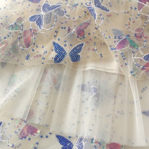 Damen Pailletten Schmetterling Netz Chiffon Rock Frühling A-Linie Midi Fairy - Bild 13 von 19