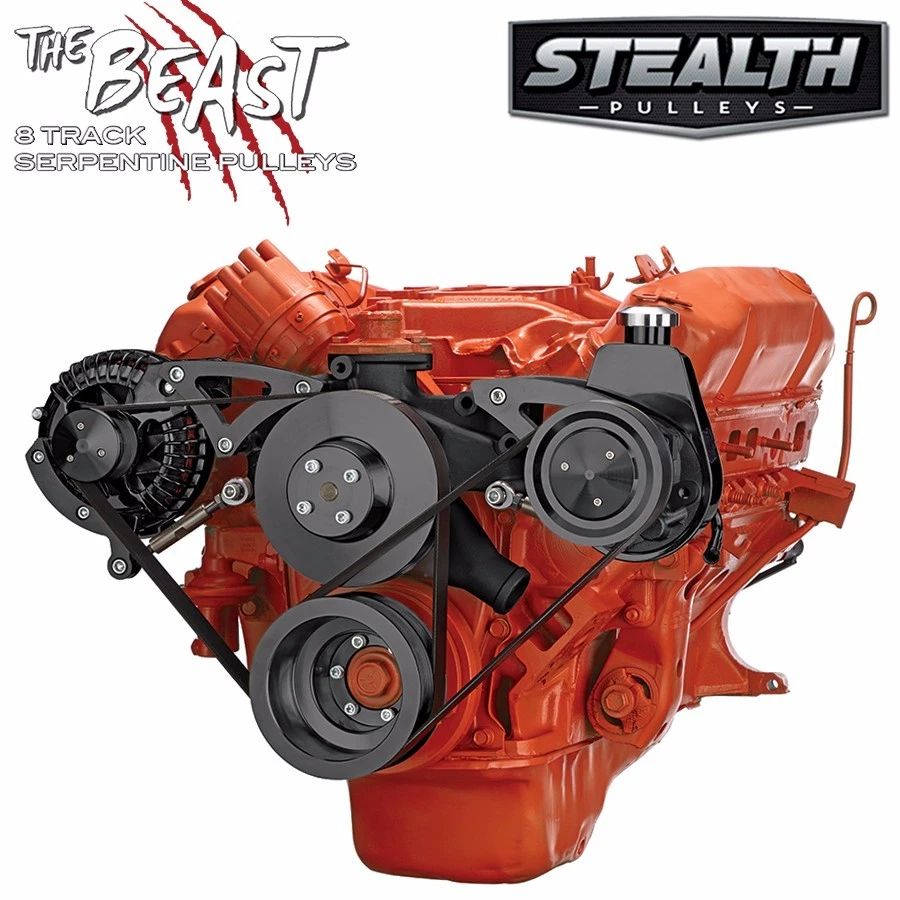 Black Mopar Big Block Serpentine Pulley Kit 426 440 Chrysler Power Steering BCR - Image 2 of 2