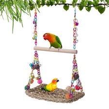 Juguetes columpio para pájaros con percha de madera, plataforma tejida para loros pastos marinos escalada de aves...