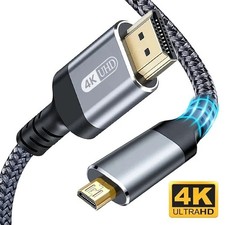 Image of Micro HDMI to HDMI 4K Cable Male to Male Braided Adapter From Camera To Monitor