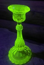 Single Yellow Vaseline Glass Candlestick Gorgeous, Never Used.