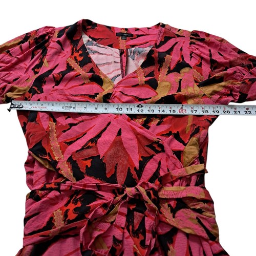J. Crew Dress Women's 16 Pink Midi Faux Wrap Palm Print Tropical Vacation Resort - Picture 9 of 10