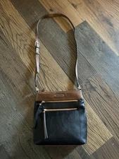 Bostanten Vegan Leather Crossbody W/4 Zippers Black, Brown Bag 10.5” X 10.5”