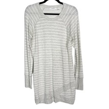 Athleta S Heather Gray Criss Cross Striped Long Sleeve Sweatshirt Dress Modal