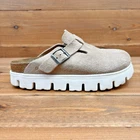 Womens 8 39 N Narrow Birkenstock Papillio Boston Platform Chunky Tan Suede Clogs