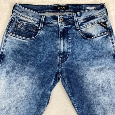 Mens Replay M914 ANBASS Jeans W32 L32 Stretch Slim Tapered Blue