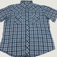 Wrangler Western Shirt Mens XL Blue Plaid Short Sleeve Pearl Snap Cowboy Casual