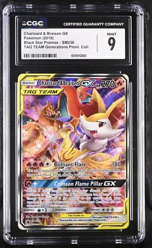 Pokémon CGC 9 English Charizard & Braixen GX SM230 2019 Black Star Promo S&M