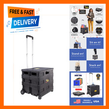 Utility Cart Foldable Collapsible Rolling Crate with Telescoping Handle and