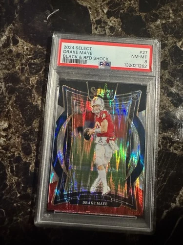 2024 Panini Select - Concourse Drake Maye #27 Red & Blue Shock Prizm (RC) PSA 8