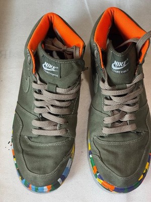 RARE 2007 NIKE Court Force High Olive canvas confetti graffiti - 311206-341
