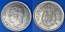 Spain 1975 (78) 5 Pesetas - Juan Carlos I KM-807 Copper-nickel XF+ #105