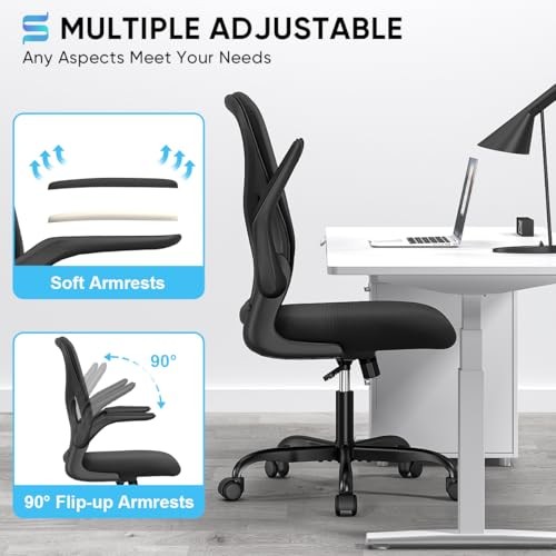 Ergonomischer Schreibtischstuhl mit gepolsterten hochklappbaren Armen und unterstützender Lordosenstütze - Bild 6 von 6