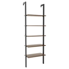 5-Tier Ladder Shelf Wood Wall Mounted Bookshelf W/Metal Frame Display Shelf
