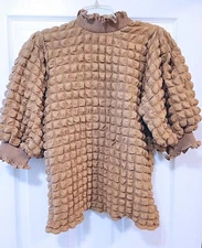 Simply Southern Bubble Top  Shirt Small  - Brown - Puffy Sleeves - Great Gift