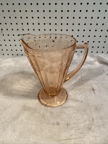 Vintage Cherry Blossom Depression Pink Glass Beverage Pitcher