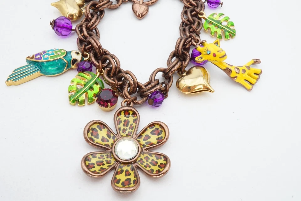 Pulsera Betsey Johnson Tono Cobre Cristal Púrpura Esmalte Animal 8" Foto 4 de 4