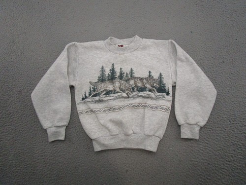 VTG 90’s Art Unlimited Wildlife Sweatshirt Wolves AOP All Over YOUTH KIDS SZ M