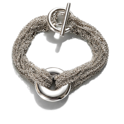 Tiffany Multi Strand Mesh Chain Round Circle Toggle Bracelet in