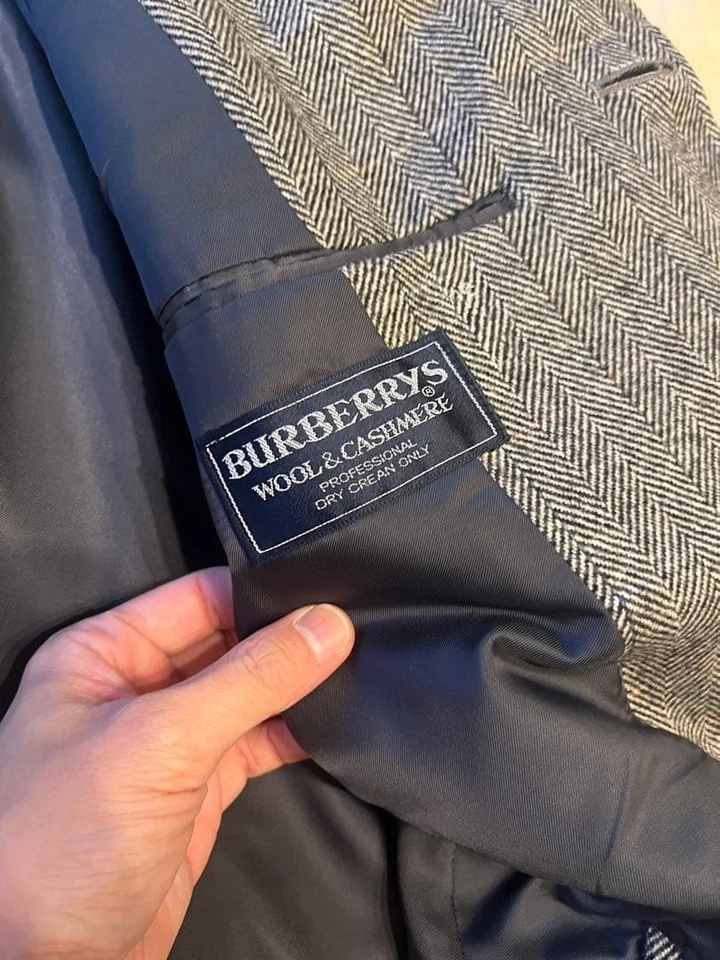 Abrigo largo Burberry de colección para hombre de lana de cachemir espiga Balmacaan gris marrón Foto 3 de 4