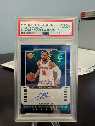 2023 Contenders Optic - Punched Tkt Auto Jalen Brunson #PT-6 Blue /75 (AU) PSA 8