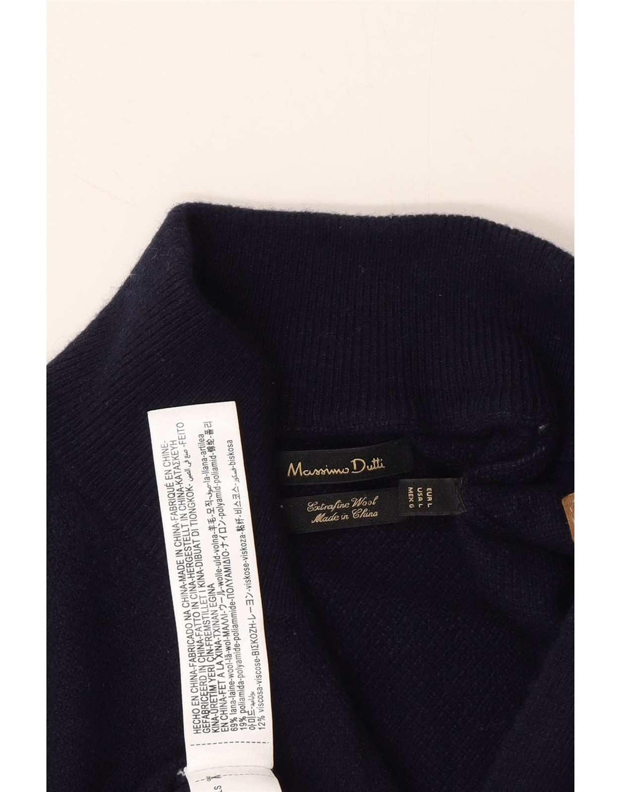 MASSIMO DUTTI Womens Button Neck Jumper Sweater UK 16 Large Navy Blue Wool DS36 thumbnail 4